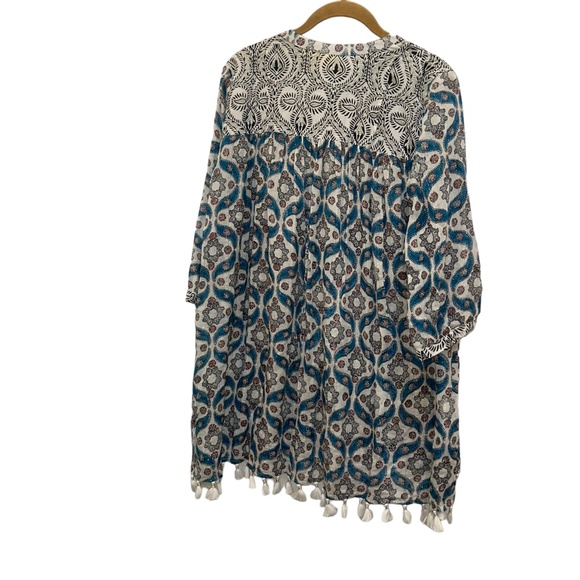 Roberta Roller Rabbit blue Moroccan Tile Indian Block Print tunic top XS - Picture 4 of 8